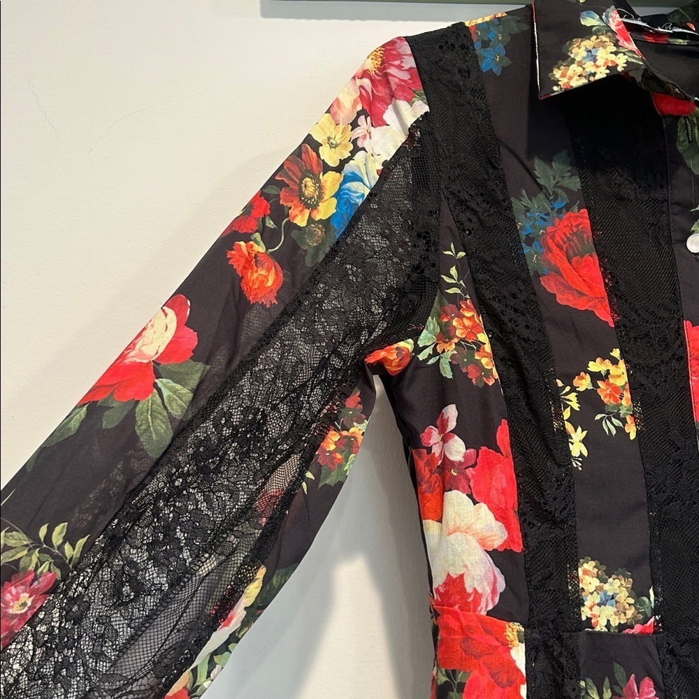 Dalia MacPhee long sleeve black lace dark red floral romantic maxi dress medium - Picture 2 of 7